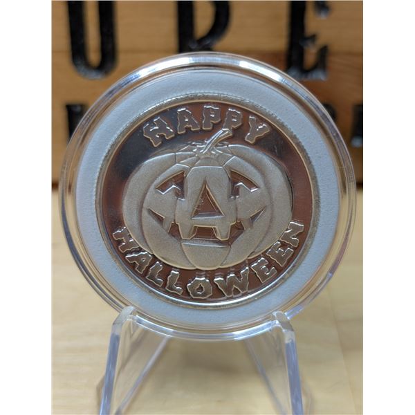 Lot 10-1) 1oz Happy Halloween Pumpkin Silver round