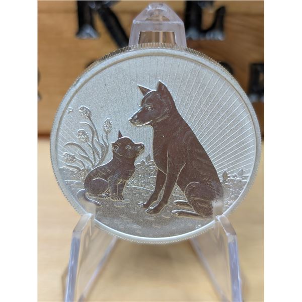 Lot 42-1) 2oz Australian Dingo dog with Puppy silver coin