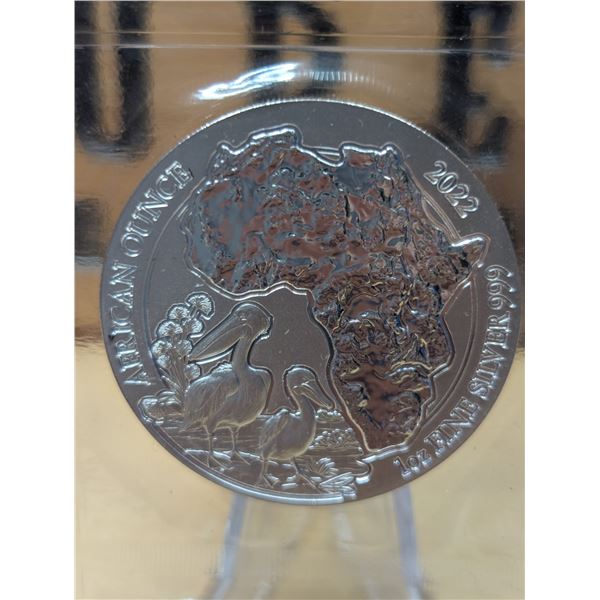 Lot 9-1) 1 oz Pelican Rwanda silver coin