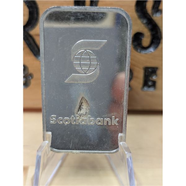 Lot 19-1) 1 oz Scotiabank silver bar