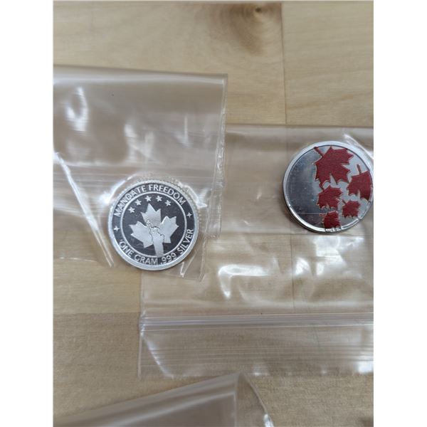 Lot 28-1) 8x1g mixed silver mini rounds