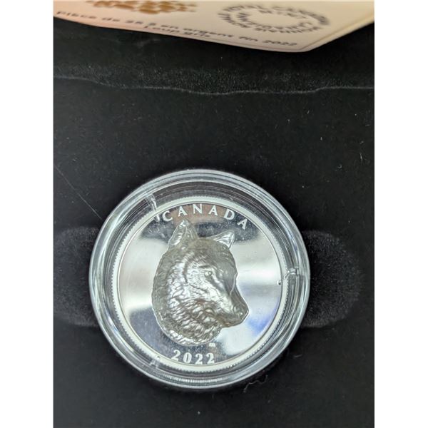 Lot 31-1)  1 oz Canadian Timber Wolf Silver Coin 2022