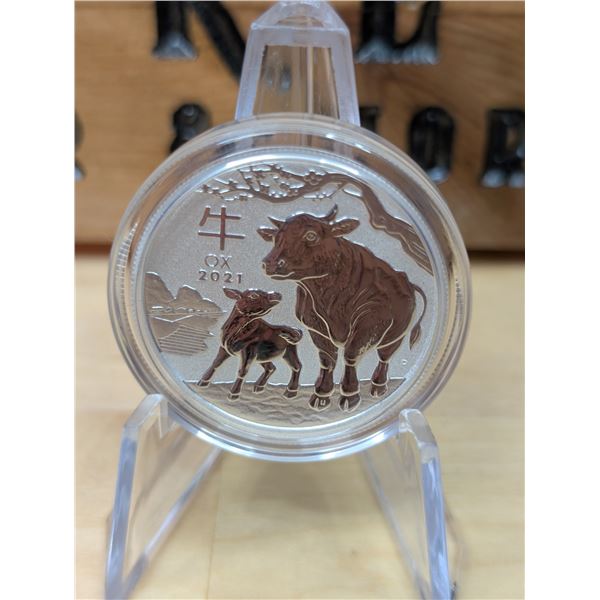 Lot 44-1) 1/2 oz Australian Lunar Year of Ox silver coin