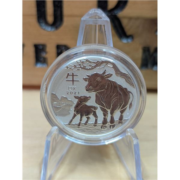 Lot 56-1) 1/2 oz Australian Lunar Year of Ox silver coin