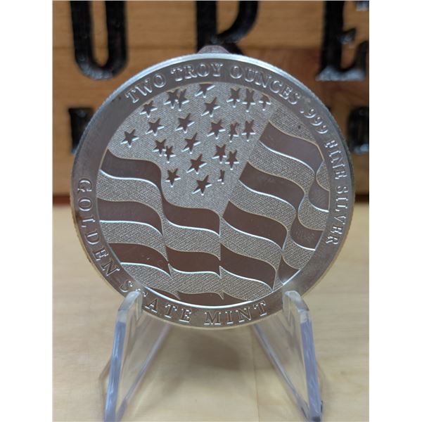 Lot 57-1) 2 oz American Flag Silver eagle round