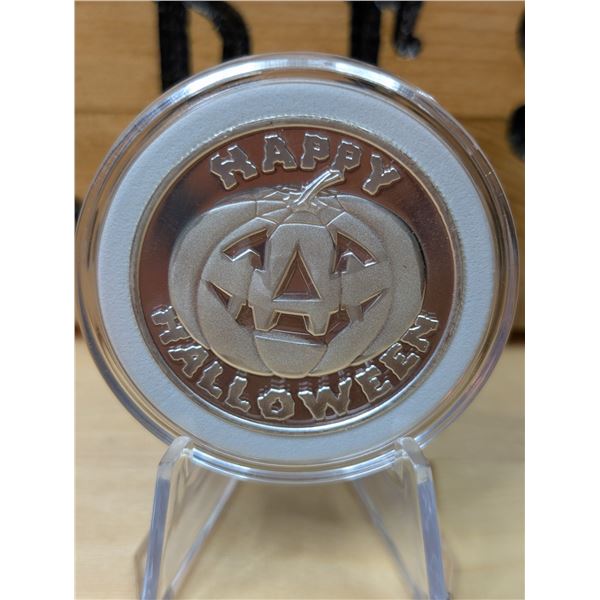 Lot 34-1) 1 oz Happy Halloween Pumpkin Silver round