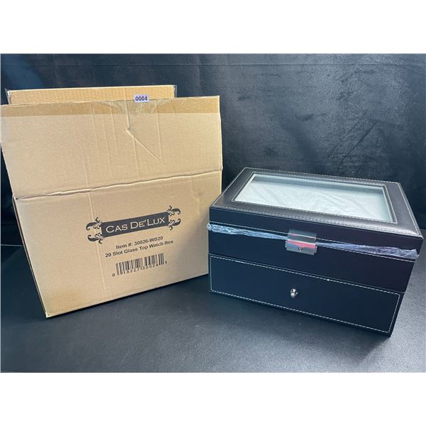 1 Cas De'Lux 20-Slot Glass Top Watch Storage Box - Brand New