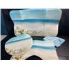 Image 1 : 4PC Seaside/Beach Theme Bathroom Mat Set - Includes Shower Curtain, 2 Mats, and Toilet Lid Cover