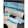 Image 4 : 4PC Seaside/Beach Theme Bathroom Mat Set - Includes Shower Curtain, 2 Mats, and Toilet Lid Cover