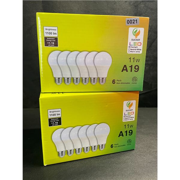 2 Boxes of LED Lightbulbs - 6 Per Box/12 Bulbs Total - 11W A19; Standard E26 Base - New