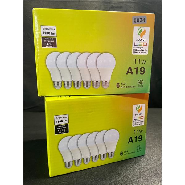 2 Boxes of LED Lightbulbs - 6 Per Box/12 Bulbs Total - 11W A19; Standard E26 Base - New