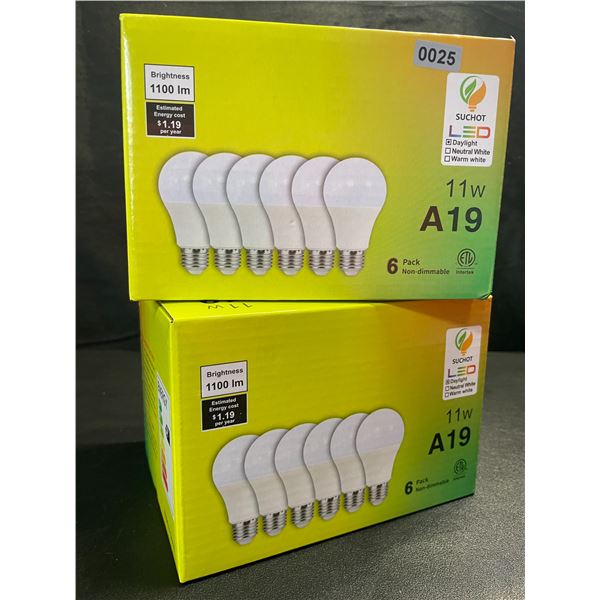 2 Boxes of LED Lightbulbs - 6 Per Box/12 Bulbs Total - 11W A19; Standard E26 Base - New