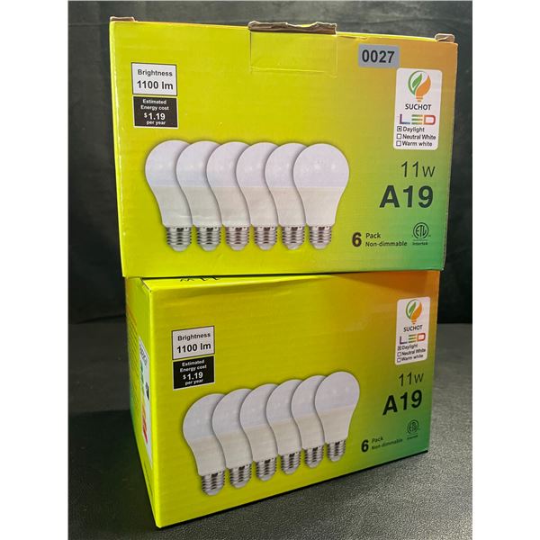 2 Boxes of LED Lightbulbs - 6 Per Box/12 Bulbs Total - 11W A19; Standard E26 Base - New