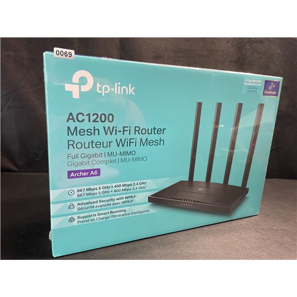 1 TP-Link AC1200 Mesh Wi-Fi Router Archer A6; Dual Band Wireless Internet Router - NEW SEALED