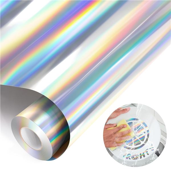 2 Rolls of Holographic Permanent Adhesive Vinyl - 12" x 6FT Per Roll - For DIY Crafts/Decor - New