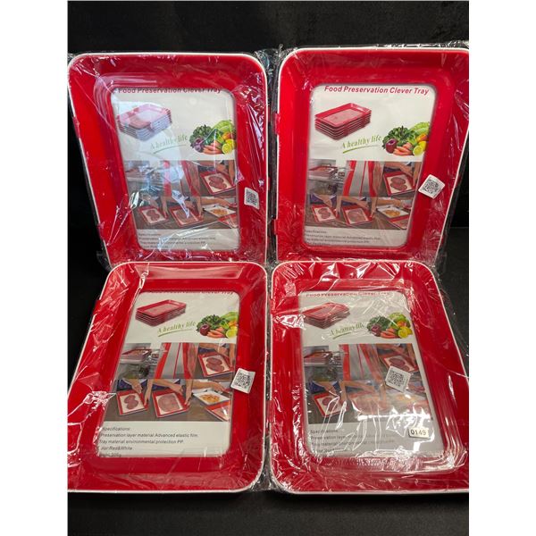 4 Food Preservation Trays/Plastic Food Trays with Vacuum Locking Lid - New
