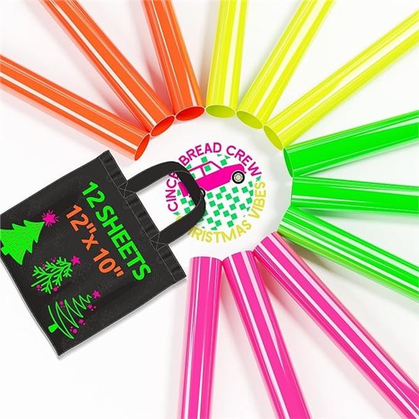 3 Packs of Neon Heat Transfer Vinyl Sheets - 12"x10" - 12 HTV Sheets Each; For Heat Press Crafts
