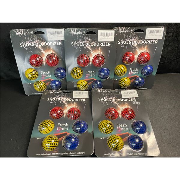 5 Packs of Shoe Deodorizer Balls - Fresh Linen Scent - Great for Shoes/Gym Bags/Lockers/etc. - New