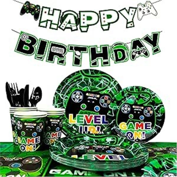 4 Gamer-Style Party/Birthday Supply Sets - Include Plates, Napkins, Cups, Cutlery, Decor, etc. - New