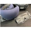 Image 3 : 2 Flyhugz Ergonomic Memory Foam Neck Pillows - Great for Travel, Car, Office, etc. - Blue - New