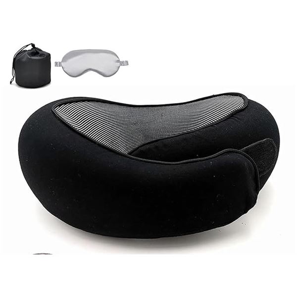 2 Flyhugz Ergonomic Memory Foam Neck Pillows - Great for Travel, Car, Office, etc. - Black - New