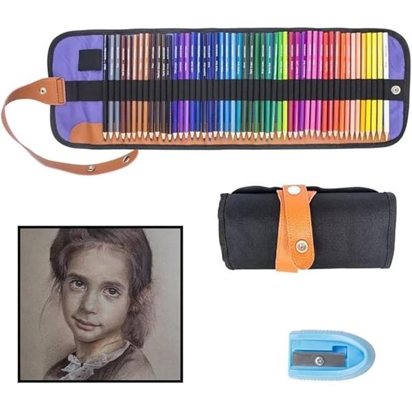 2 Riyanon Colored Pencils Sets for Artwork w/ Canvas Roll-Up Pouch - 72 Colours Each - New!