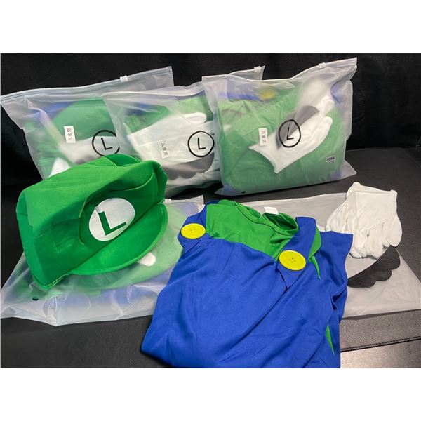 5 Luigi/Super Mario-Bros Luigi Costumes - Size Large - New