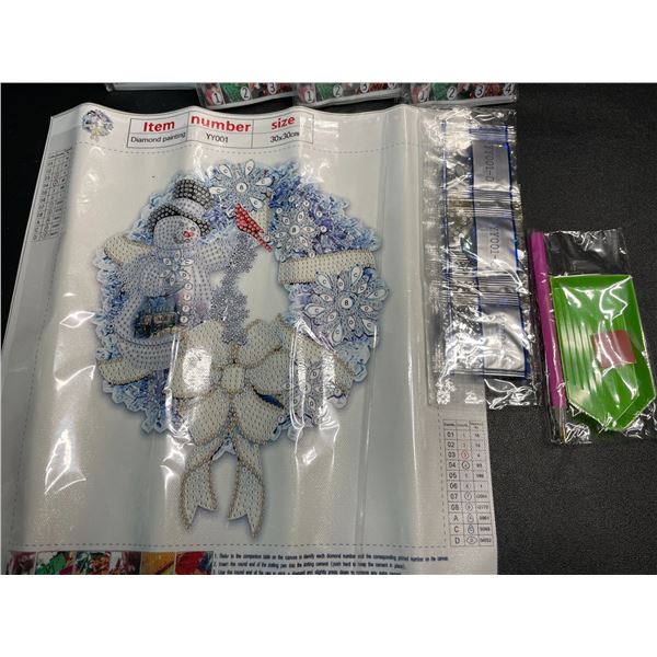 5 Diamond Art/Diamond-Dot Painting Kits - Winter/Snowman Wreath Design - Brand New