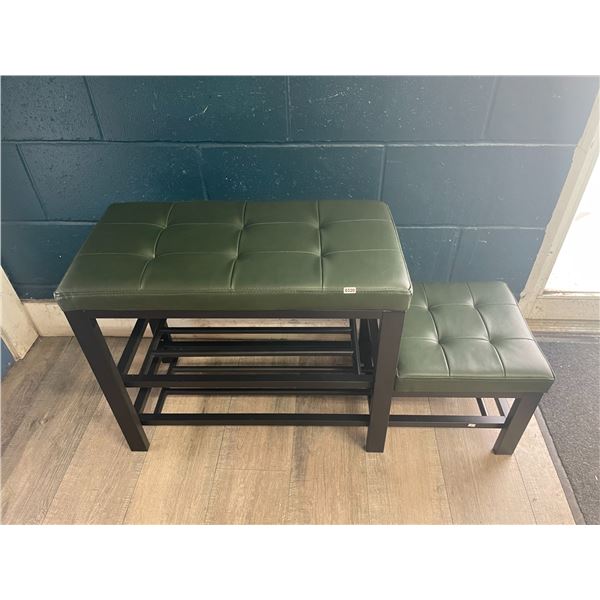 1 Entryway Shoe Storage Bench - 35.4" Length Faux Dark Green Leather Design - NEW