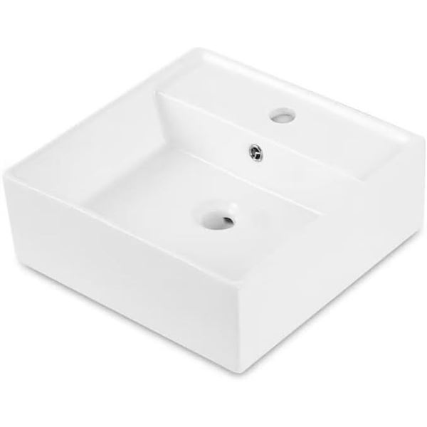 1 Andvin Bathroom Vessel Sink - 16" x 16" Square Size w/ Pop-Up Drain - White Wash Basin Vanity Sink