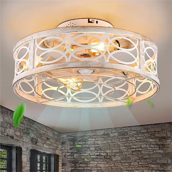 1 Caged 20" Bladeless Ceiling Fan with Light & Remote Control; 6 Speeds; Low Profile - NEW IN BOX!