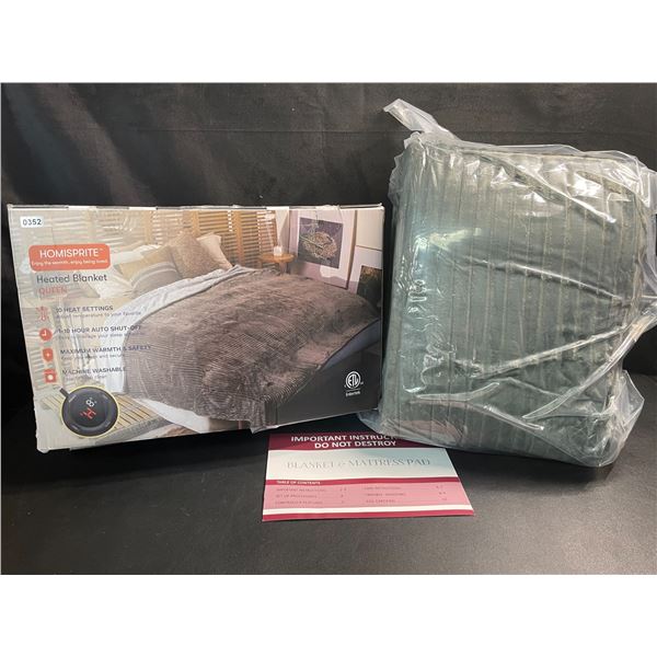 1 Homisprite Queen Size Heated Blanket (84" x 90"); 10 Heat Settings - Grey - New in Box!