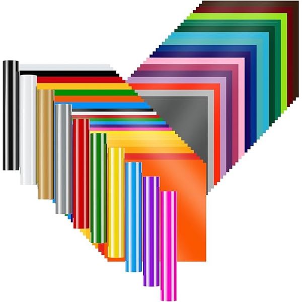 1 Mega-Pack of HTV Heat Transfer Vinyl Sheets - 74 Sheets (12"x12") - Assorted Colours - NEW