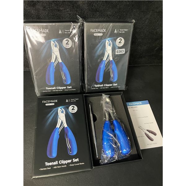 3 Facemade Heavy-Duty Toenail Clipper Sets - Includes Toenail Clipper & Nail Lifter Tool - New