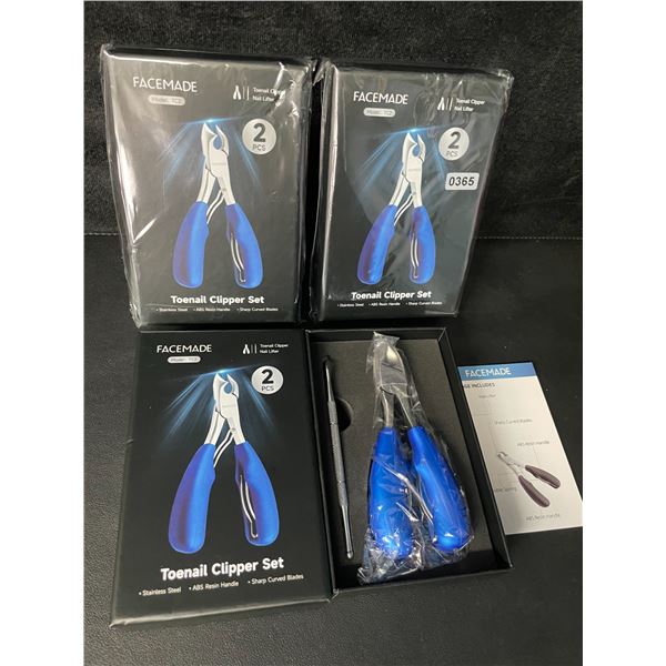 3 Facemade Heavy-Duty Toenail Clipper Sets - Includes Toenail Clipper & Nail Lifter Tool - New