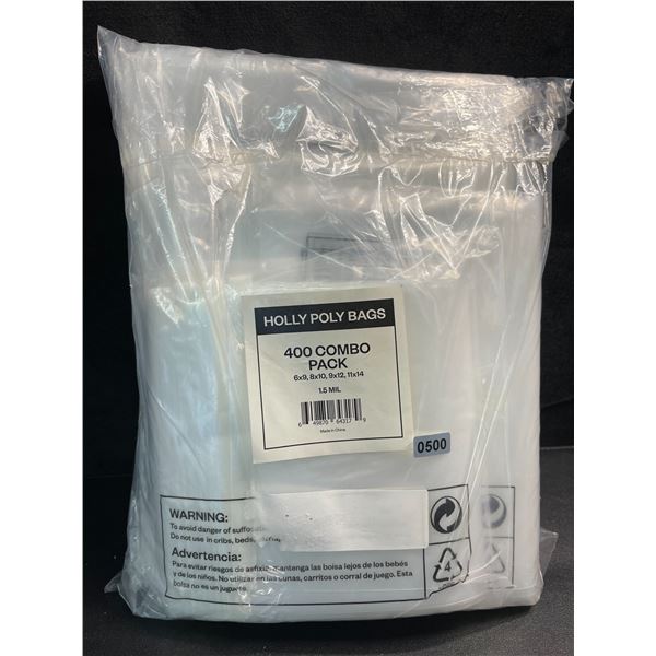 1 Combo Pack of Industrial Strong Clear Poly Bags - Assorted Sizes - 400PCS Included - Brand New