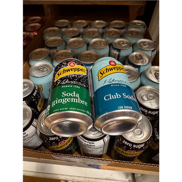 35 Single Cans of Assorted Sodas - Shweppes Club Soda - Shewppes Zero Sugar GingerAle - 355ml Each