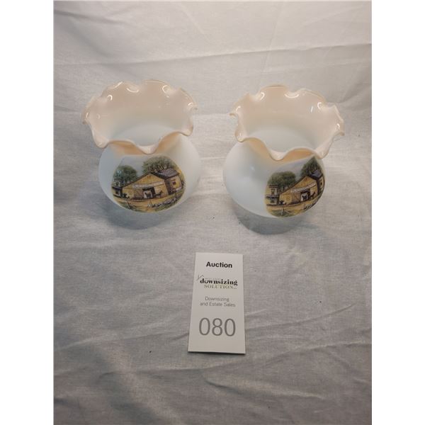 Pair of Painted Glass Shades A