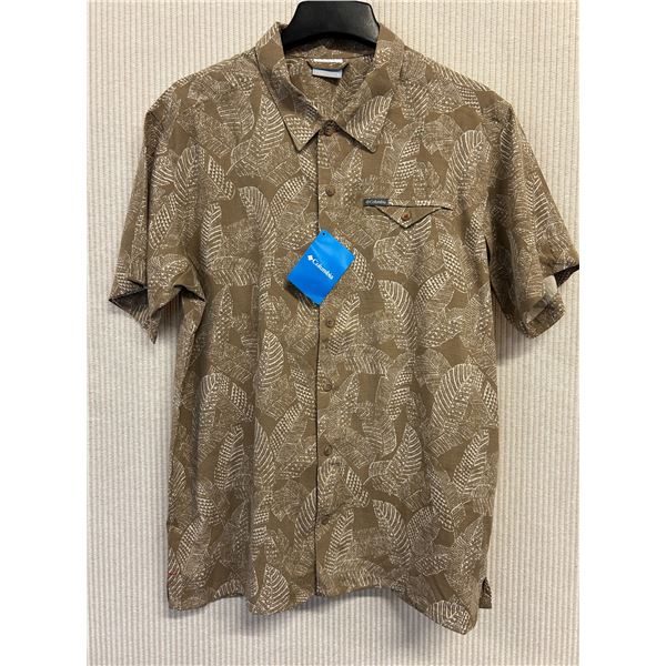 Men's Size L Columbia Lakeside Trail Shirt, Brown/White Leaf Print