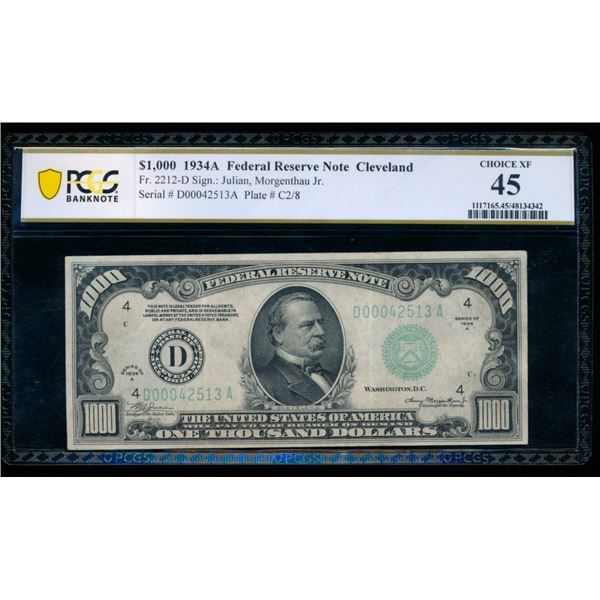 1934A $1000 Cleveland FRN PCGS 45