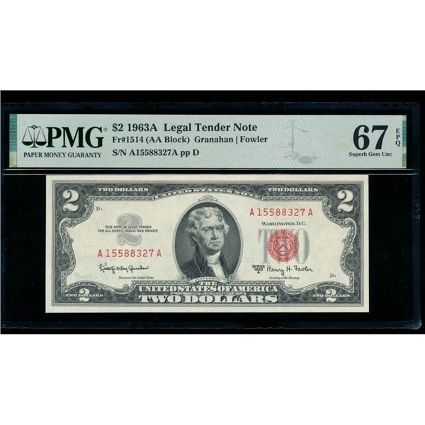1963A $2 Legal Tender Note PMG 67EPQ