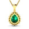 Image 3 : 14KT Yellow Gold 2.85ctw Zambian Emerald and Diamond Pendant