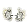 Image 2 : Vintage 14K White Gold Cultured Pearl & 0.25 ctw Diamond Flower Cluster Earrings