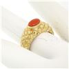 Image 7 : 14k Yellow Gold NICE Oval Cabochon Bezel Set Coral Domed Quilted Texture Ring