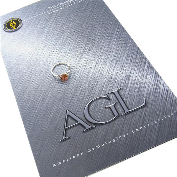 Platinum & 14K Gold AGL Ceylon Orange Sapphire & Diamond 3 Stone Engagement Ring