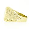 Image 5 : Unisex 14K Yellow Gold Round Engravable Center w/ Open Floral Sides Signet Ring