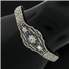 Image 3 : Antique Art Deco 14k White Gold Diamond & Sapphire Open Filigree Link Bracelet