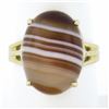New 14k Yellow Gold 17x13mm Oval Cabochon Brown Banded Agate Solitaire Ring