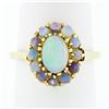 Vintage 14K Gold FINE Oval Cabochon Solitaire & Bead Ball Halo Opal Cluster Ring