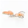 Image 5 : Vintage 18K White Gold Custom Cut Coral & 0.25 ctw Diamond Dragonfly Pin Brooch
